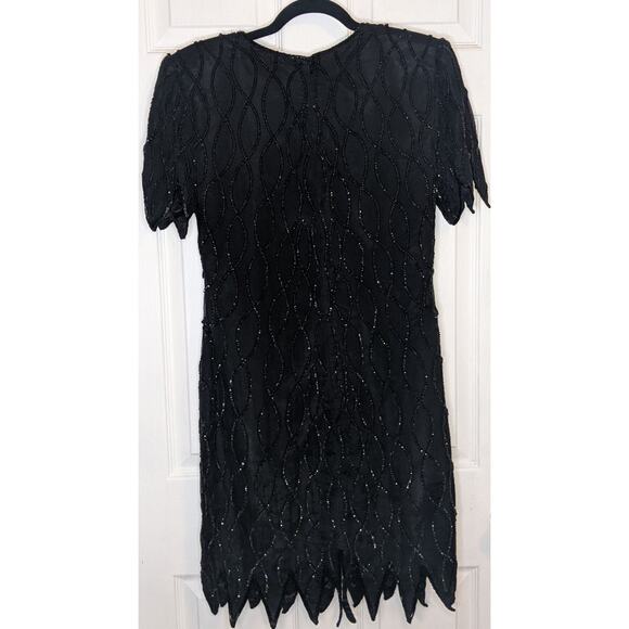 Mark & John by Gopal Vintage Black Sequined Beaded Silk Cocktail Evening Dress L - Picture 14 of 14